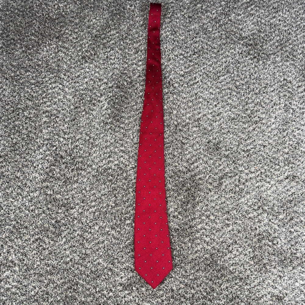 Vintage Ermenegildo Zegna Silk Tie‎ Red Geometric Square Pattern Extra Long